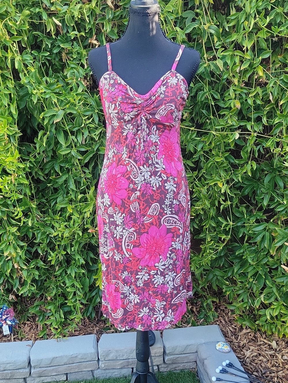 Vintage Y2K Free People Floral Pink Brown Paisley Cami Midi Slip Dress M